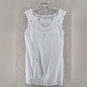 Free People White Sleeveless Lace Accent Side Zip Dress Women Size Medium‎